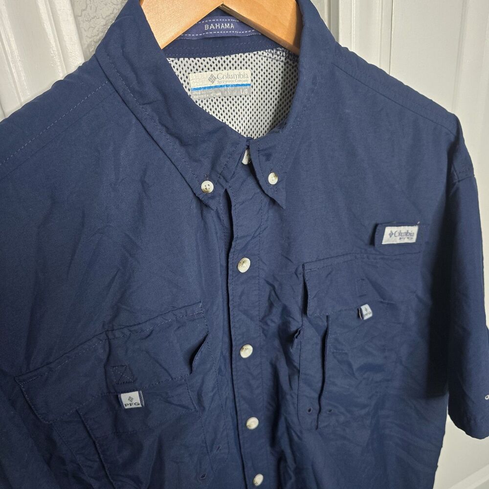 Columbia PFG Bahama Short Sleeve Button Shirt Men's L Blue Vented Fishing
